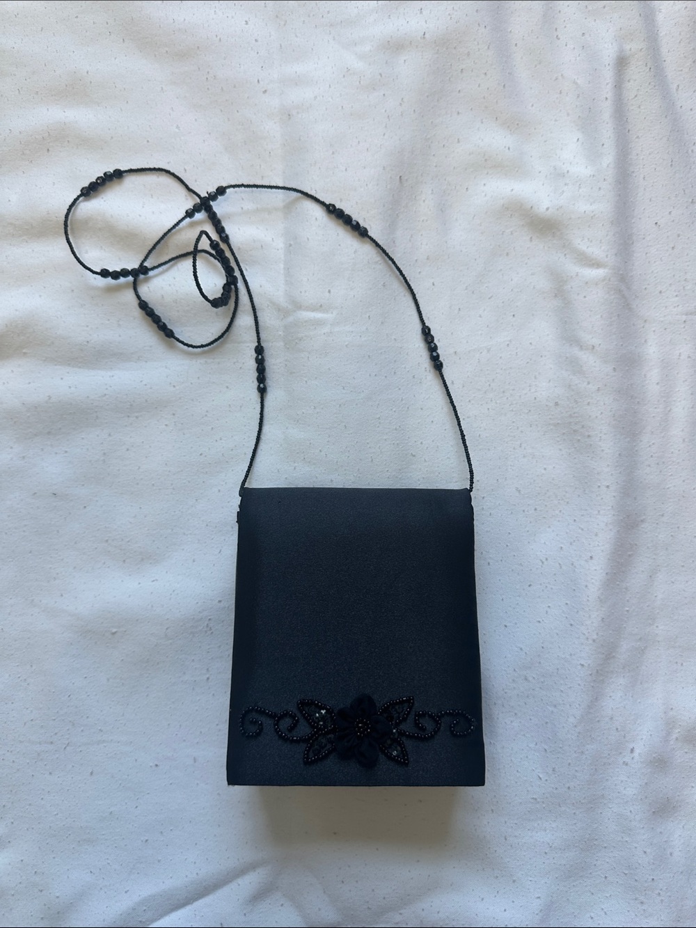 Jessica McClintock Black Beaded Floral Evening Crossbody Bag